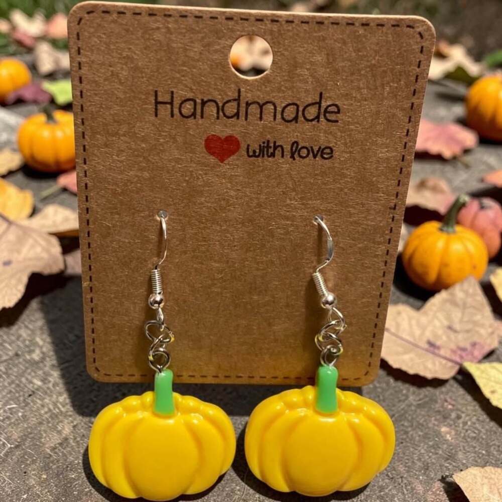 Yellow Pumpkin Fall-Themed Resin Charm Earrings